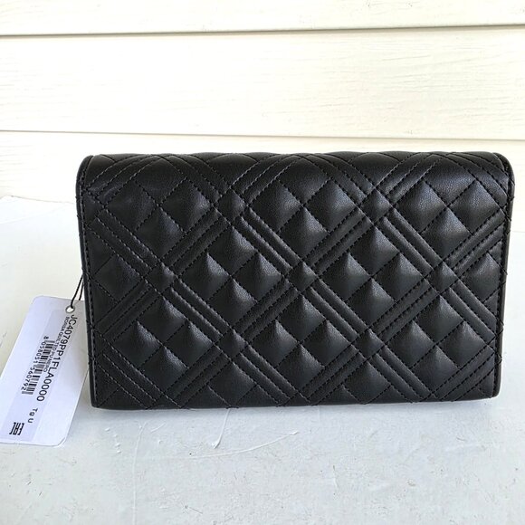 NWT Love Moschino Shiny Quilted chain strap black crossbody bag or clutch - Picture 3 of 12